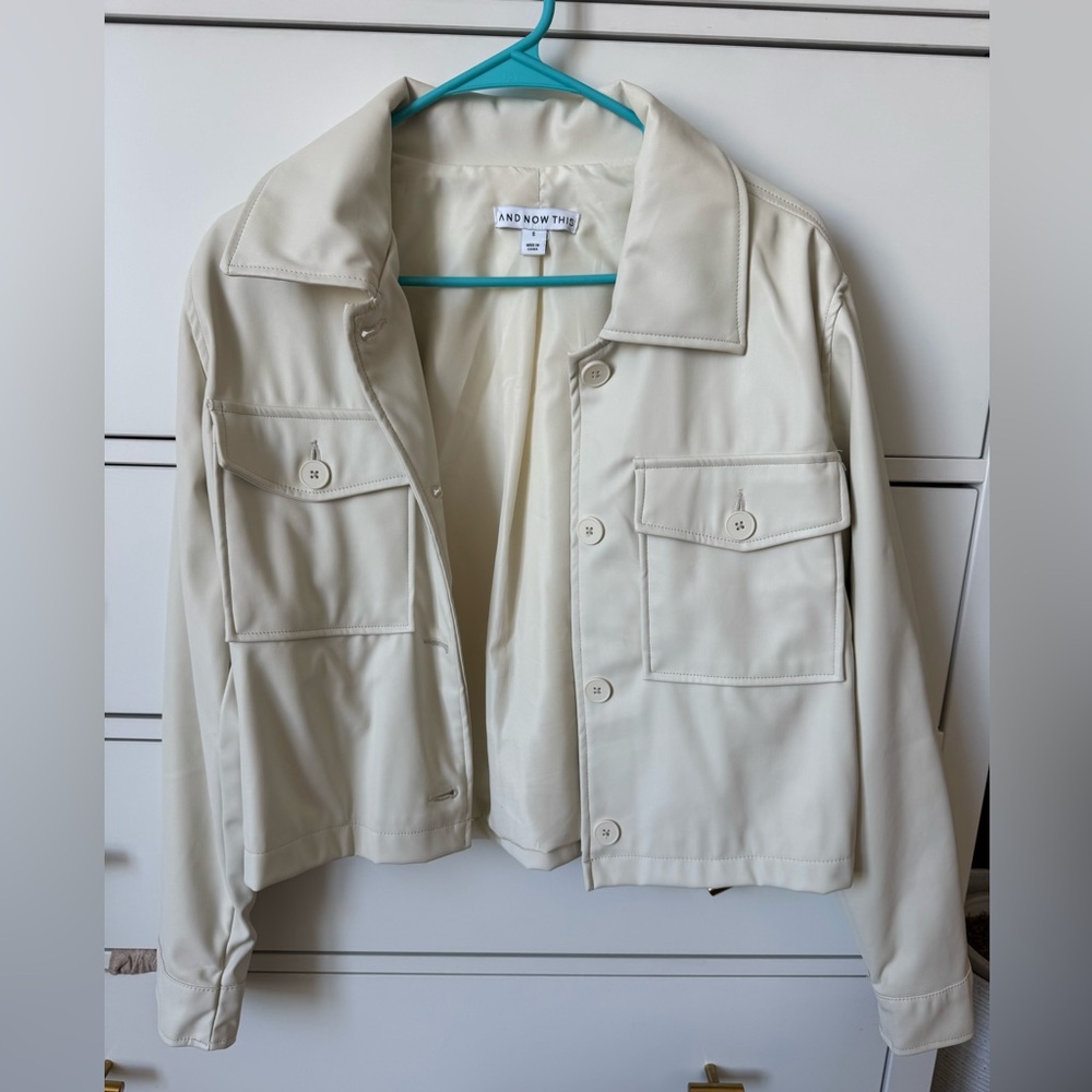 Women's Cream Faux Leather Jacket